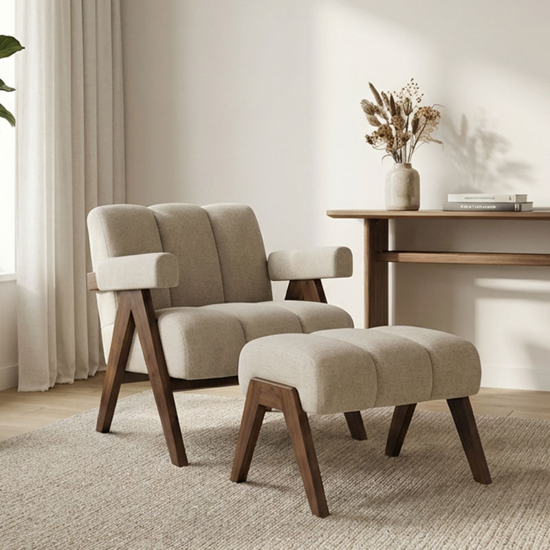 ISLABELLA Rubber Wood Frame with Boucle Fabric, Stylish Lounge Chair