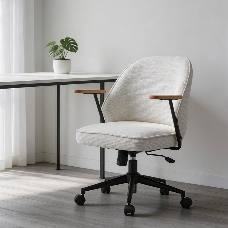 CAROL, Fabric Home Office Chair, Comfortable Seat, Wood Armrest, Stylish Dressing Chair with Wheels