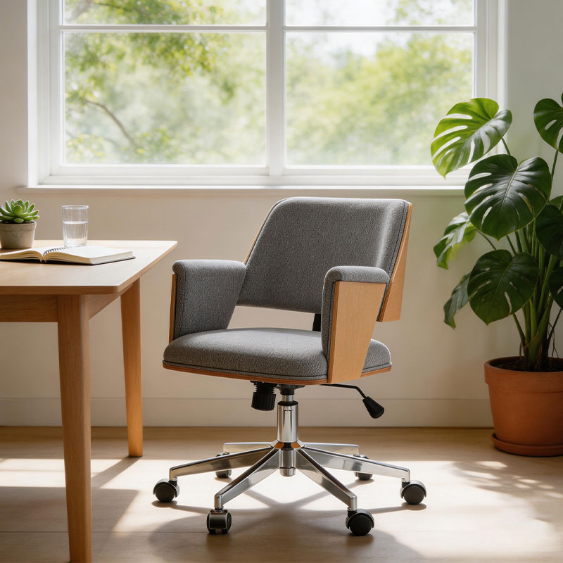 MONICA, Bentwood Office Chair, Fabric Computer Chair, Adjustable Chair with Wheels