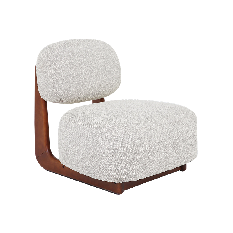 ISLA White Boucle Fabric, Wooden Base, Armless Oversized Decorative Chair / Recliner