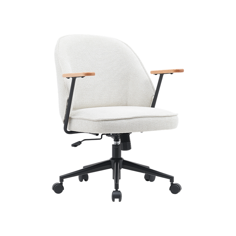 CAROL, Fabric Home Office Chair, Comfortable Seat, Wood Armrest, Stylish Dressing Chair with Wheels