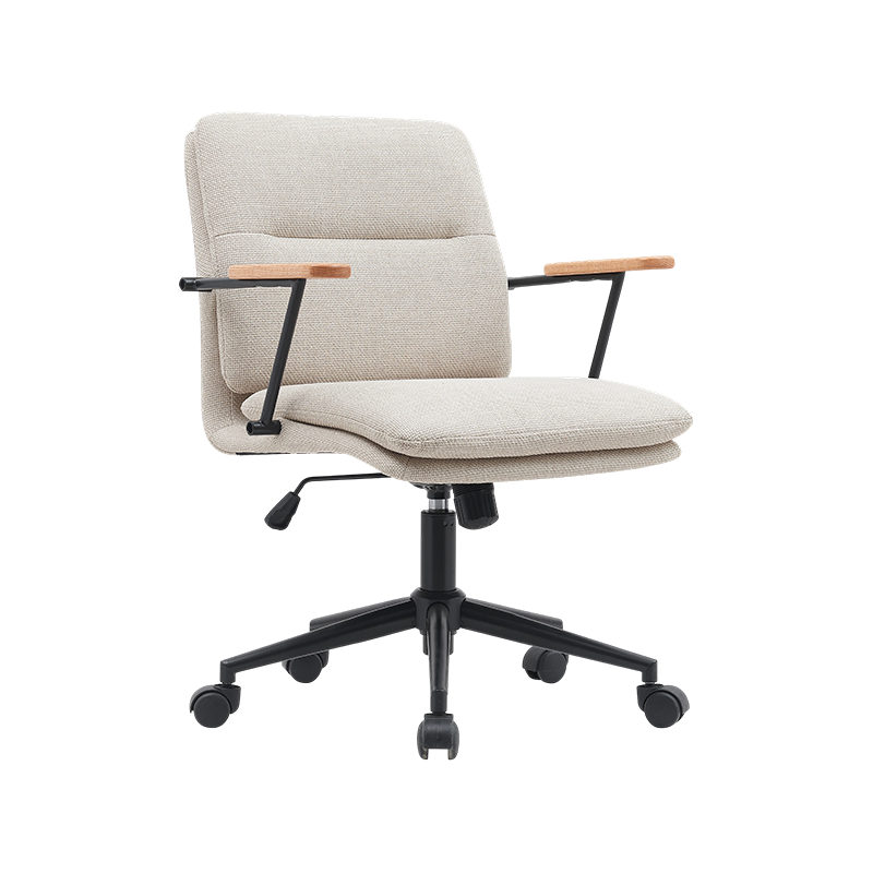 AMY, Fabric Upholstery Office Chair, Padded Cushion, Wood Armrest, Modern Style with Wheels