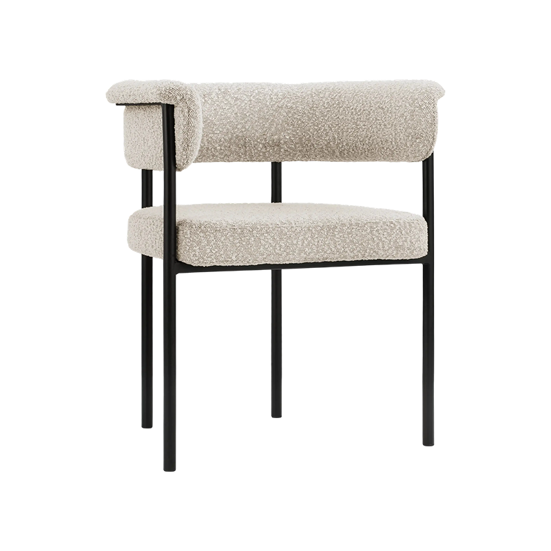 FREYR, Barrel Dining Chair with Boucle Fabric, Metal Leg Guest Chair, Curved Back Kitchen Chair