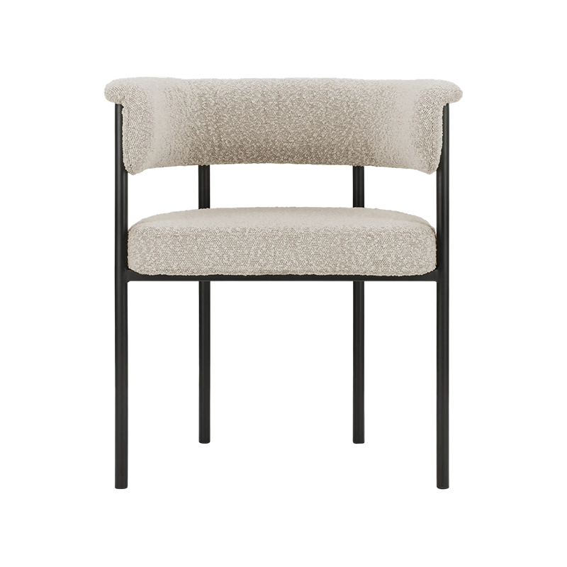 FREYR, Barrel Dining Chair with Boucle Fabric, Metal Leg Guest Chair, Curved Back Kitchen Chair