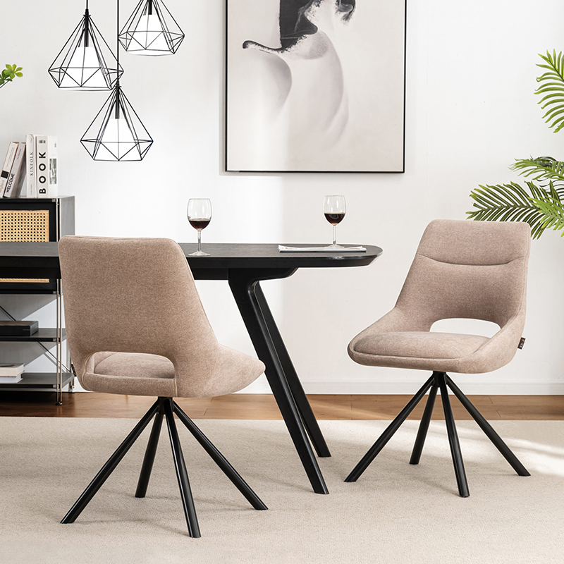 CONQUEROR, Rotation Dining Chair,Upholstered Chair for Living Room, Dining Room, Open-Back metal leg